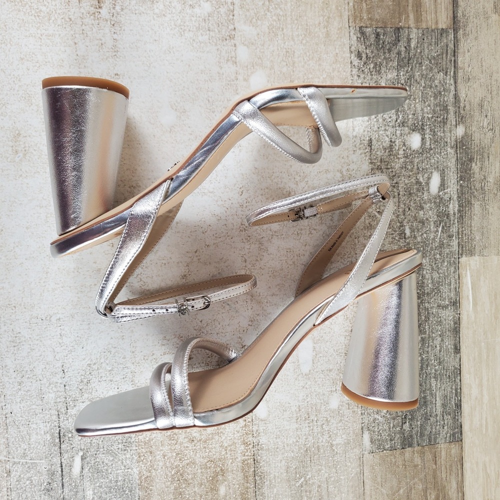 Sam Edelman Kia Womens Sandal Sz 8.5 W Silver Leather Ankle Strap Block Heel - Picture 7 of 10
